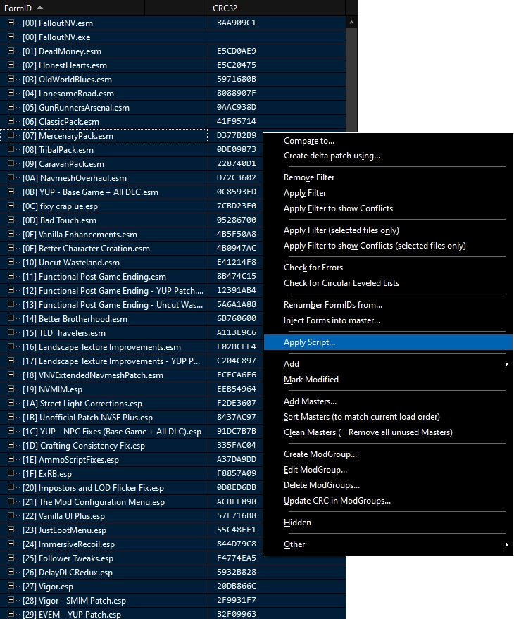 Apply a script to the entire load order
